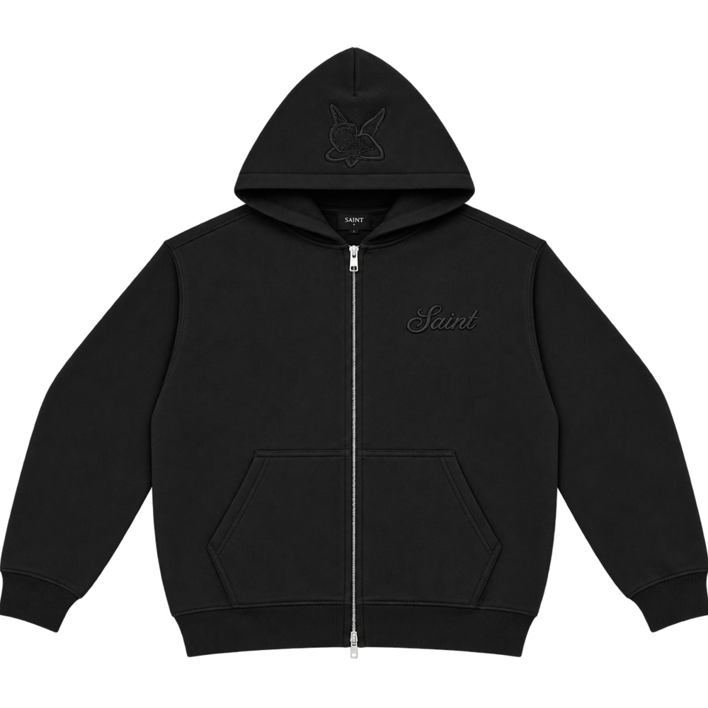 Saint Hoodie Zip Up signature – Black/Black