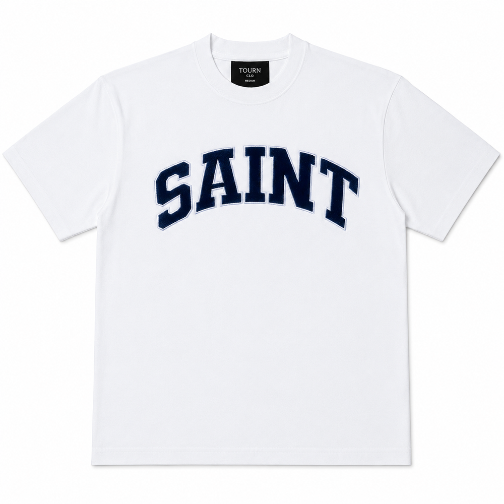 Saint Heavyweight Navy Patch White Tee