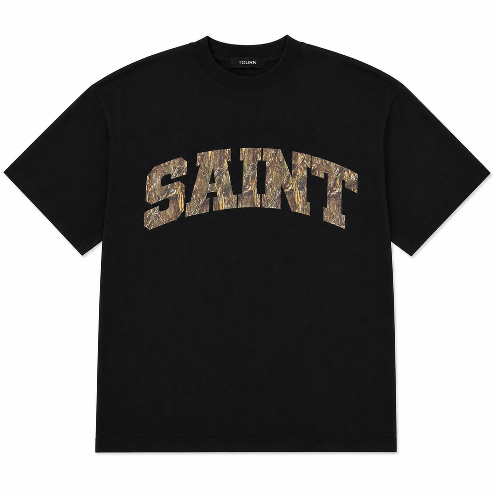 Saint Heavyweight Realtree Camo Print Black Tee